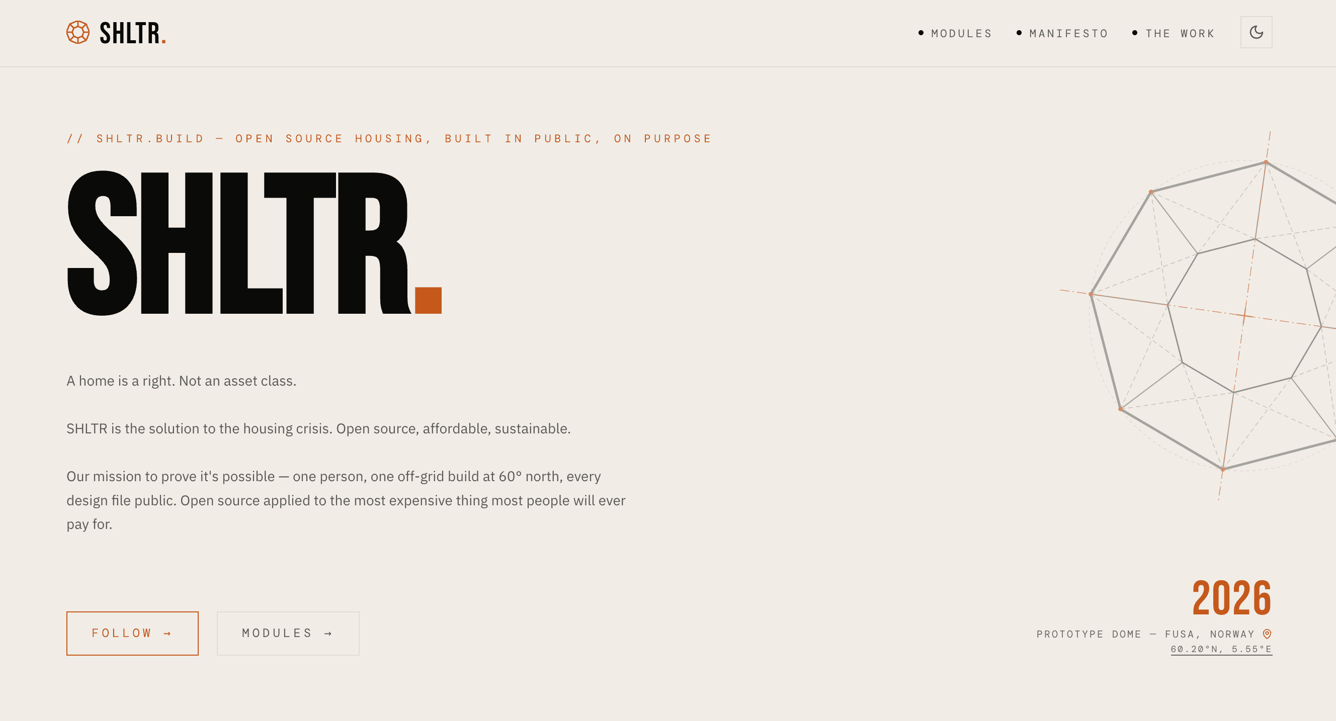 SHLTR product interface homepage reference.